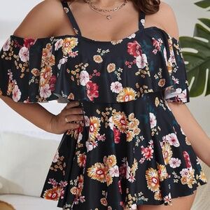 2XL Women’s Black Floral Tankini